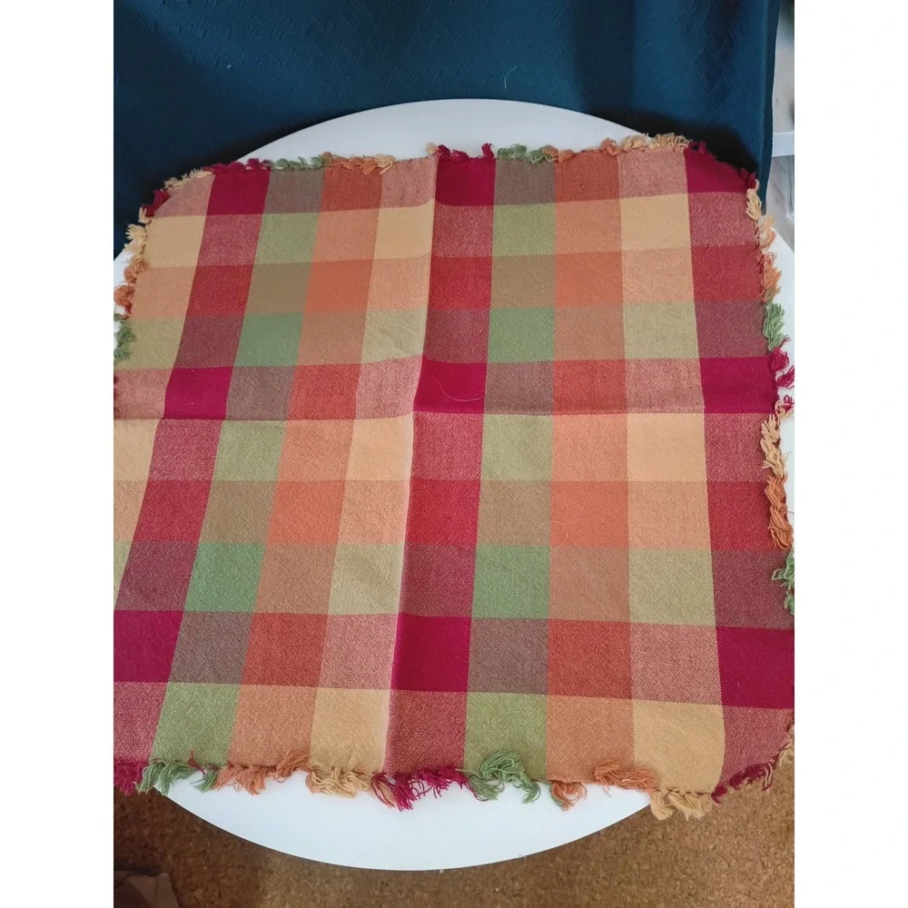 MultiColor Plaid Woven Cotton Napkin Fringed Edge Buffalo CheckTableLinen2set x2